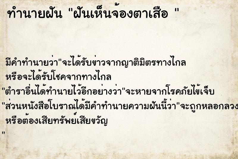 ทำนายฝัน ฝันเห็นจ้องตาเสือ 